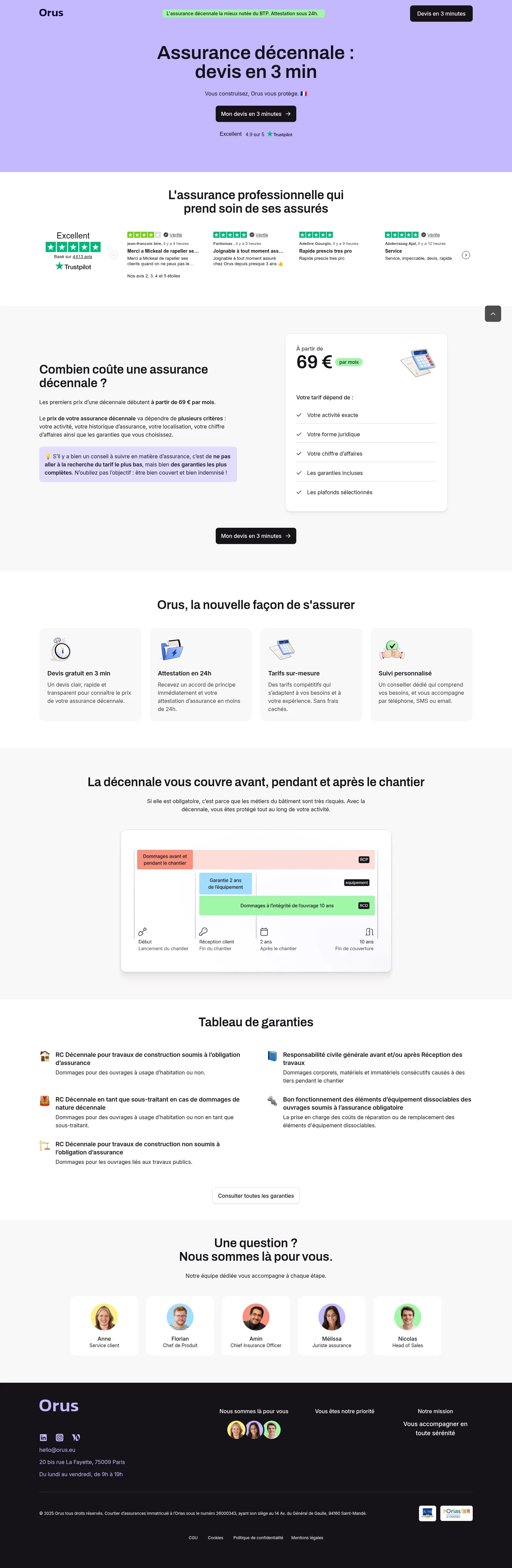 orus.eu/lp/assurance-decennale-social on desktop, full screenshot
