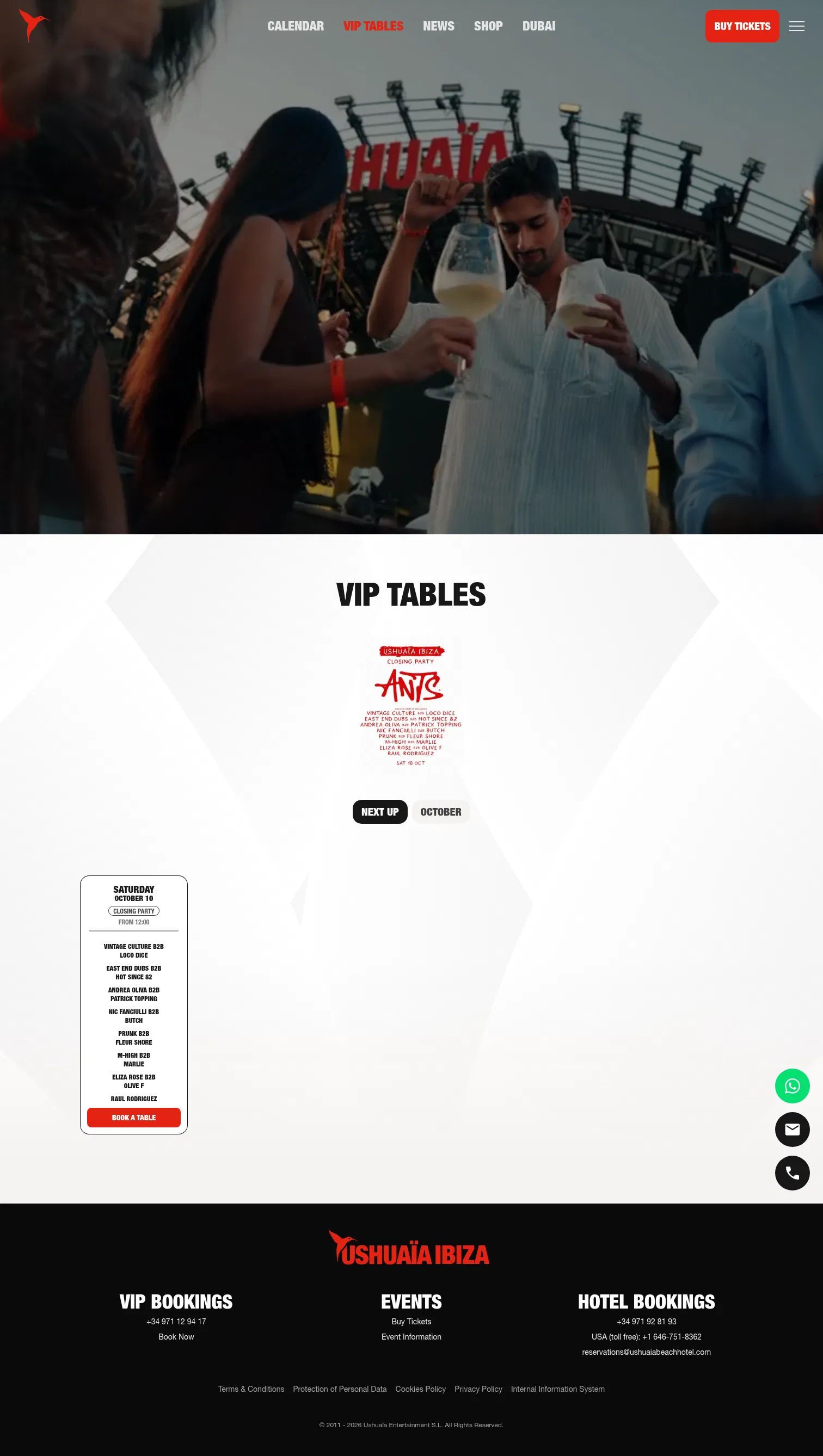 theushuaiaexperience.com/club/en/vip-tables on desktop, full screenshot