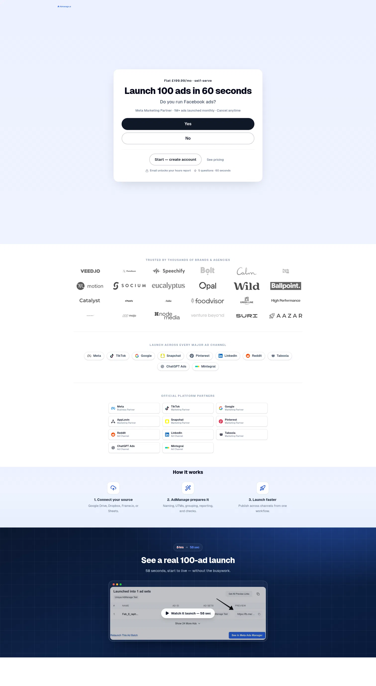 admanage.ai/offer on desktop, full screenshot