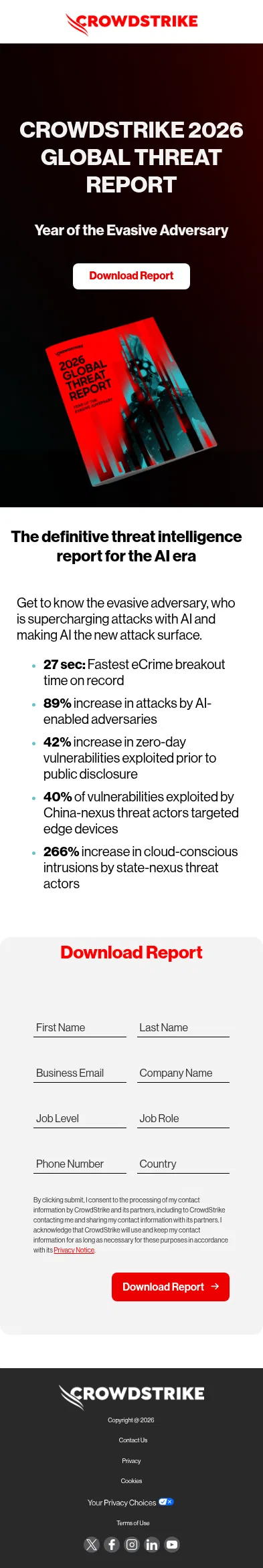 go.crowdstrike.com/2026-global-threat-report.html on mobile, full screenshot