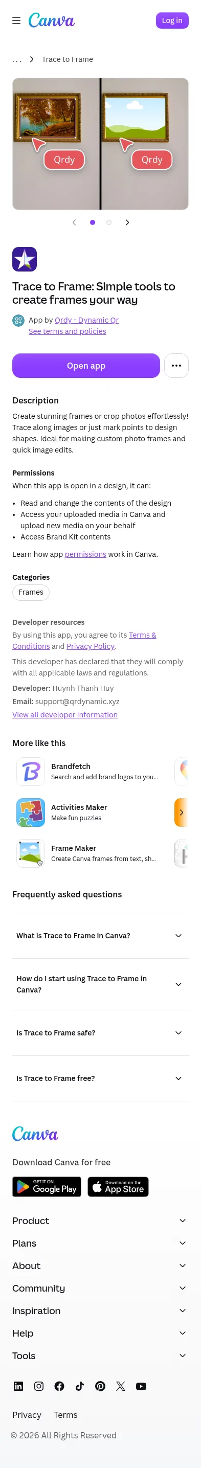 canva.com/apps/AAGZgW8-8e0/trace-to-frame on mobile, full screenshot