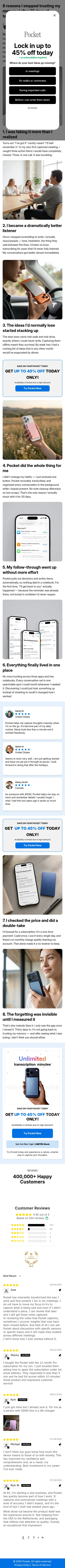 heypocket.com/pages/8-reasons-i-stopped-trusting-my-memory on mobile, full screenshot