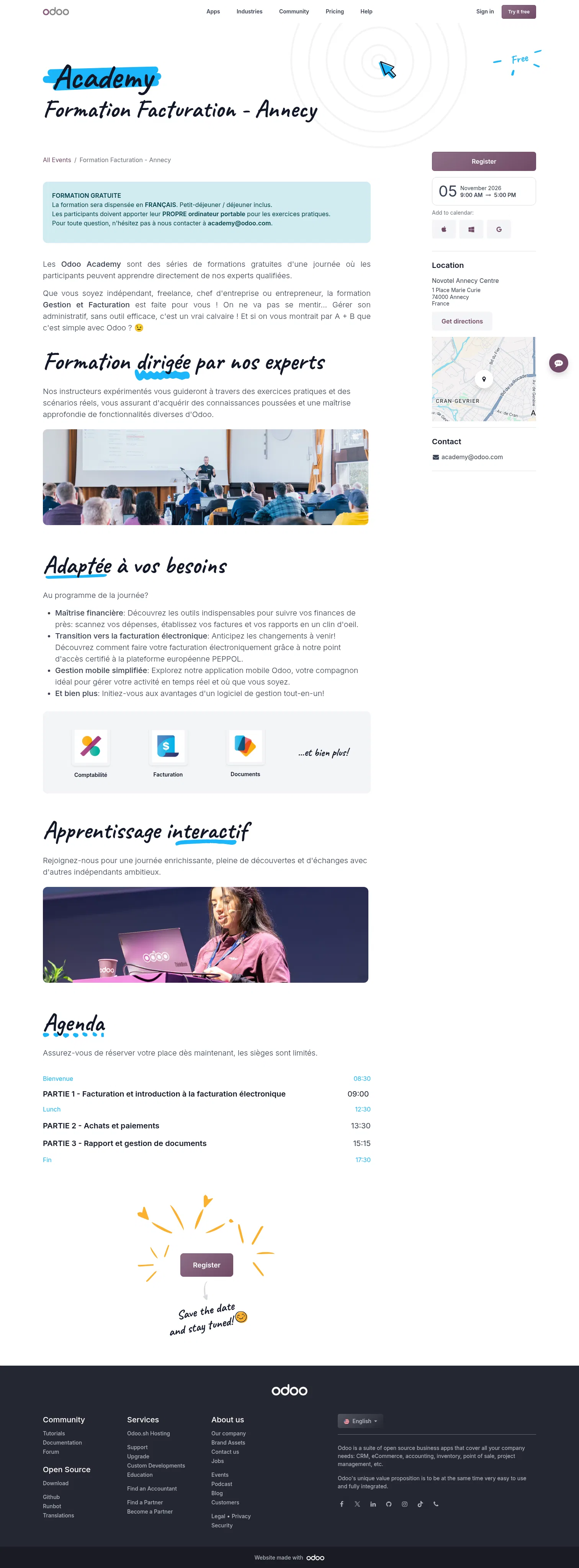 odoo.com/event/formation-facturation-annecy-12358/register on desktop, full screenshot