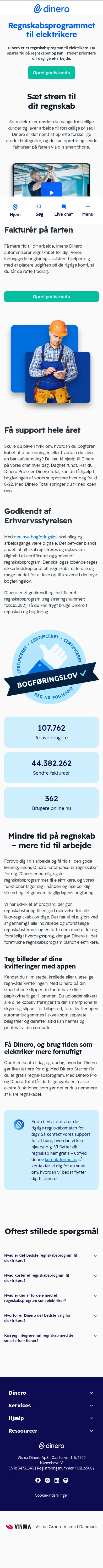 dinero.dk/hvem-er-dinero-for/elektrikere on mobile, full screenshot