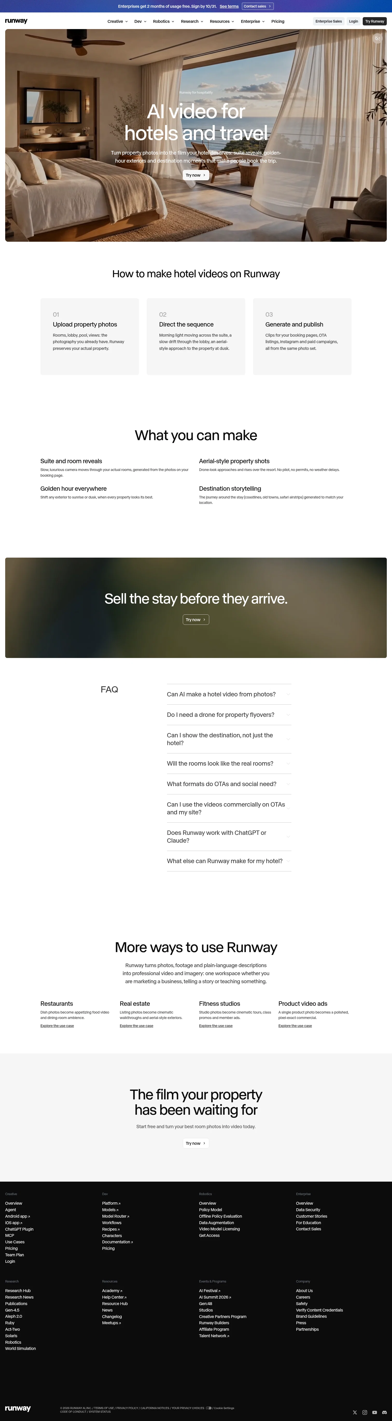 runway.com/use-cases/hotels on desktop
