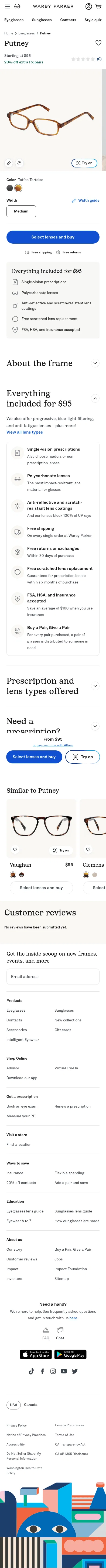 warbyparker.com/eyeglasses/putney/toffee-tortoise on mobile