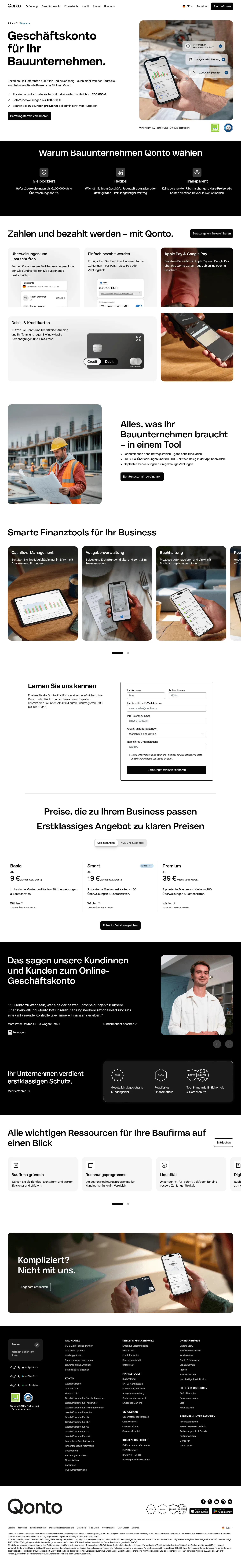qonto.com/de/campaigns/construction-upmarket on desktop, full screenshot