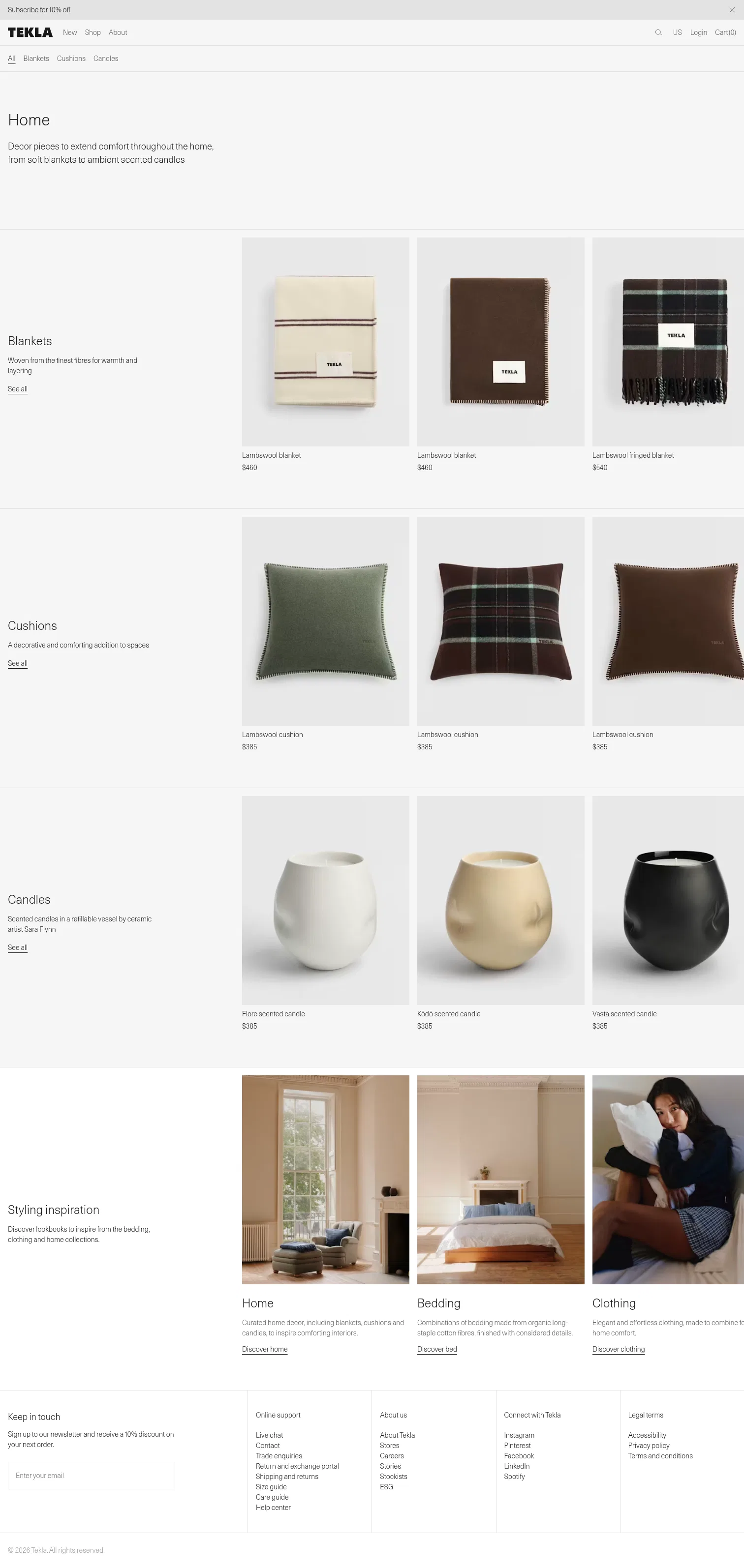 teklafabrics.com/home-decor on desktop, full screenshot