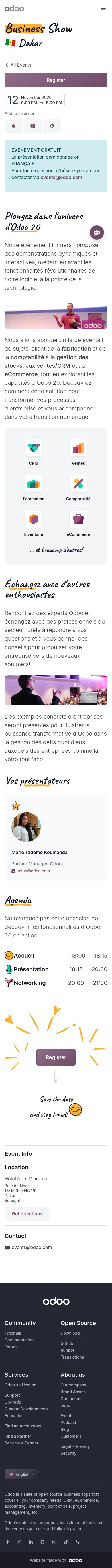 odoo.com/event/business-show-dakar-12695/register on mobile