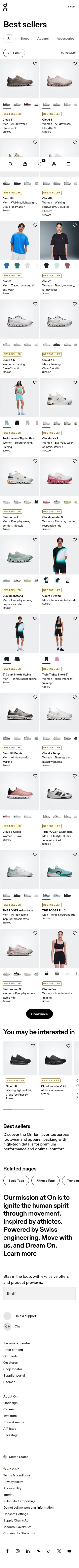 on.com/en-us/shop/best-sellers on mobile, full screenshot