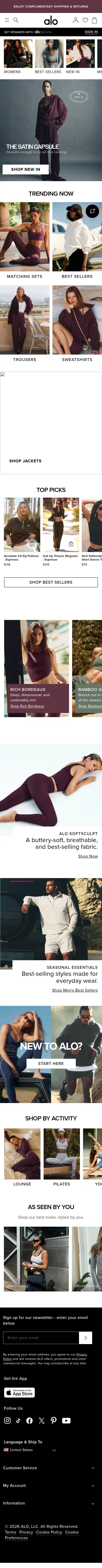 aloyoga.com/pages/explore on mobile, full screenshot