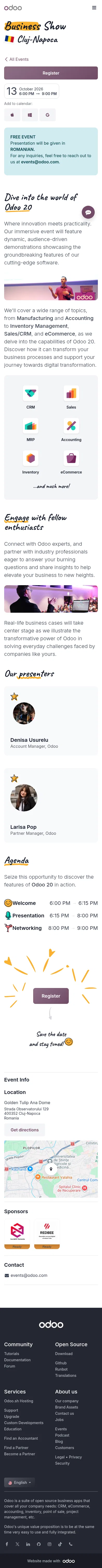 odoo.com/event/business-show-cluj-11771/register on mobile, full screenshot