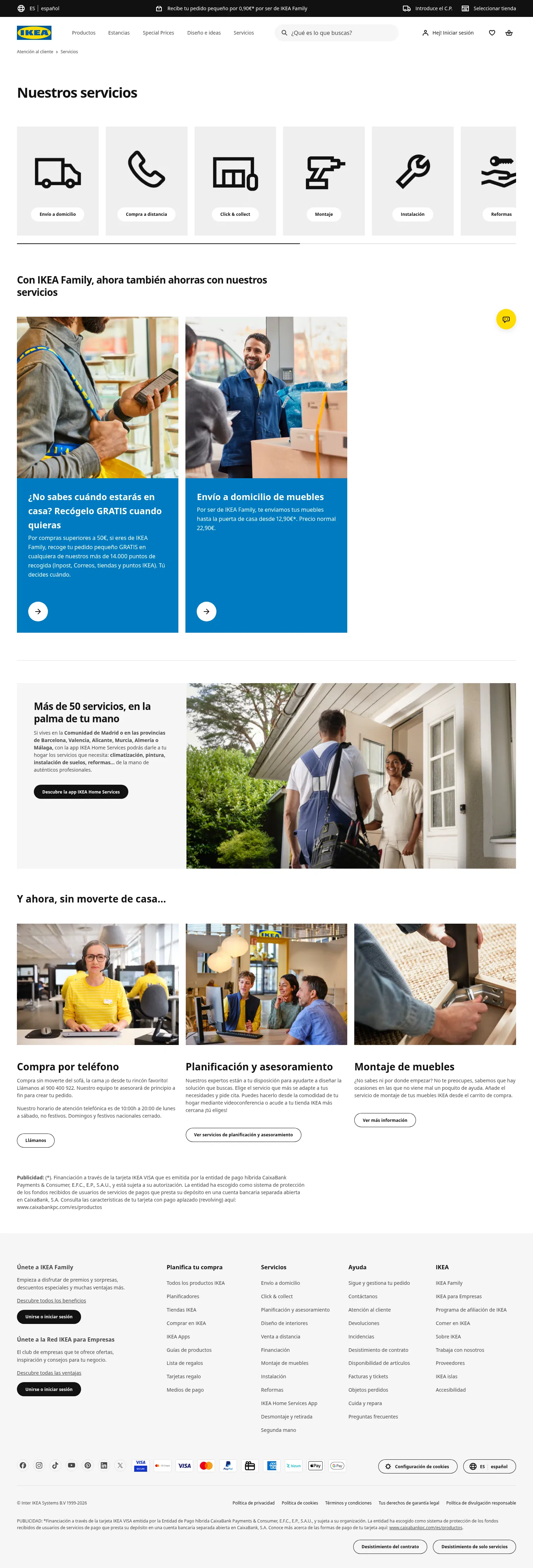 ikea.com/es/es/customer-service/services on desktop, full screenshot