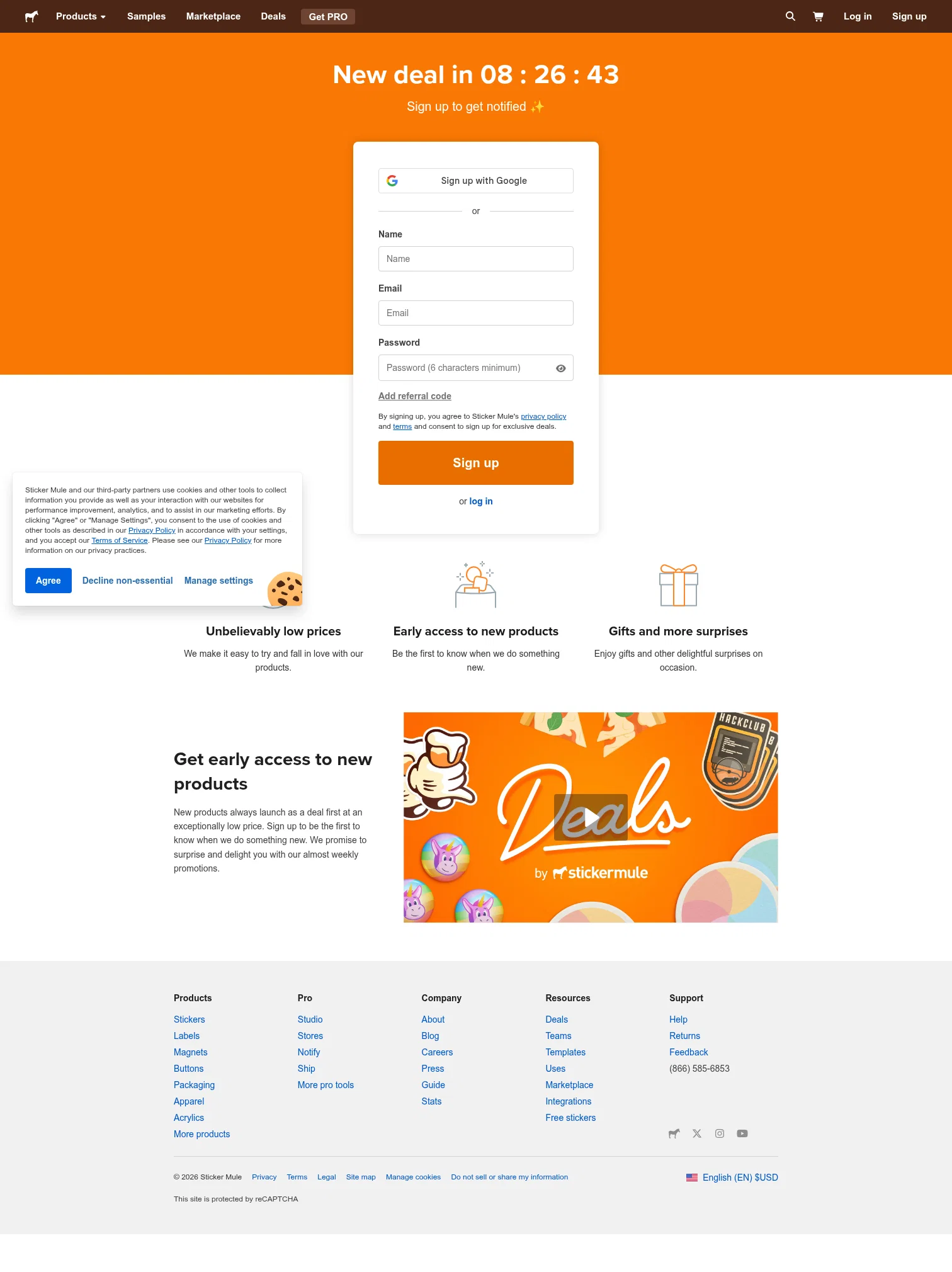 Sticker mule landing page