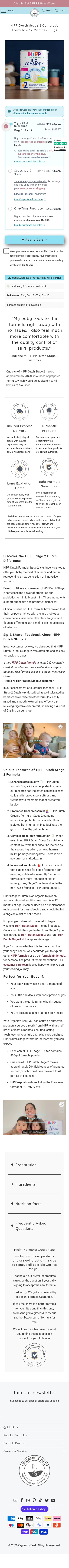 organicsbestshop.com/products/hipp-dutch-stage-2 on mobile, full screenshot