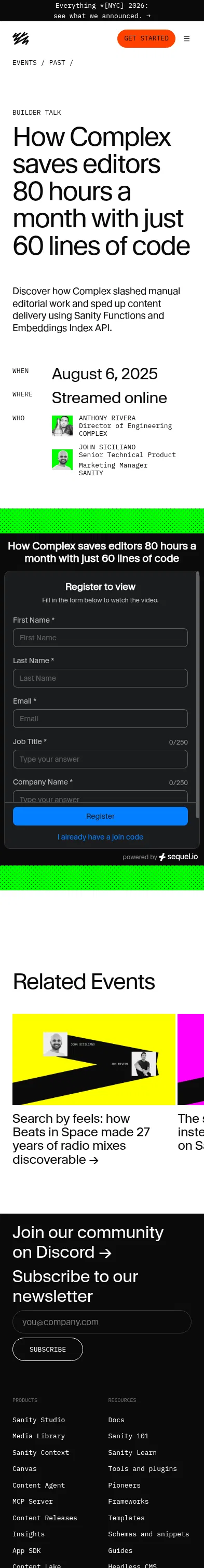 sanity.io/events/complex on mobile, full screenshot