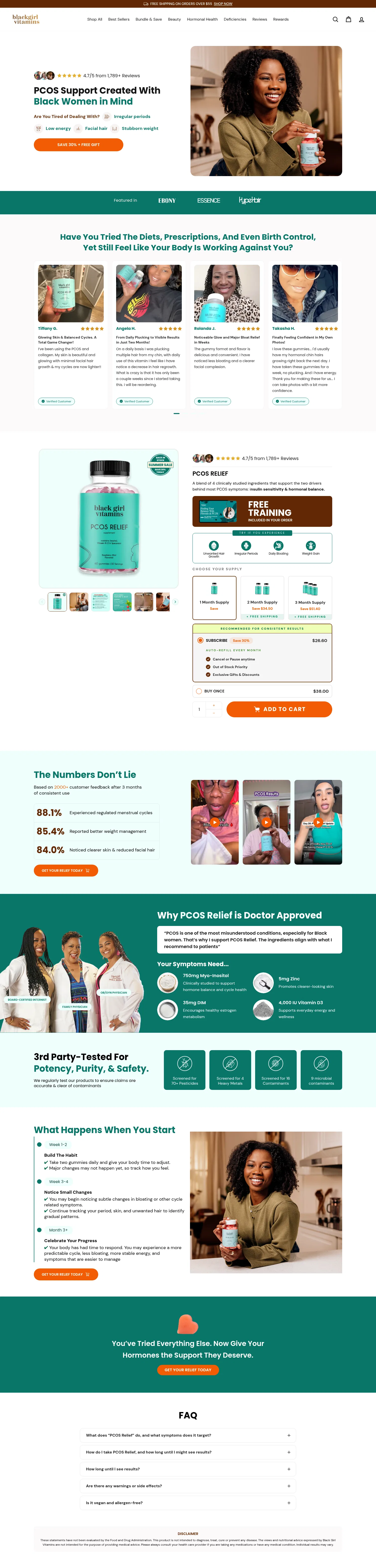 blackgirlvitamins.co/pages/pcos-list-v1 on desktop, full screenshot
