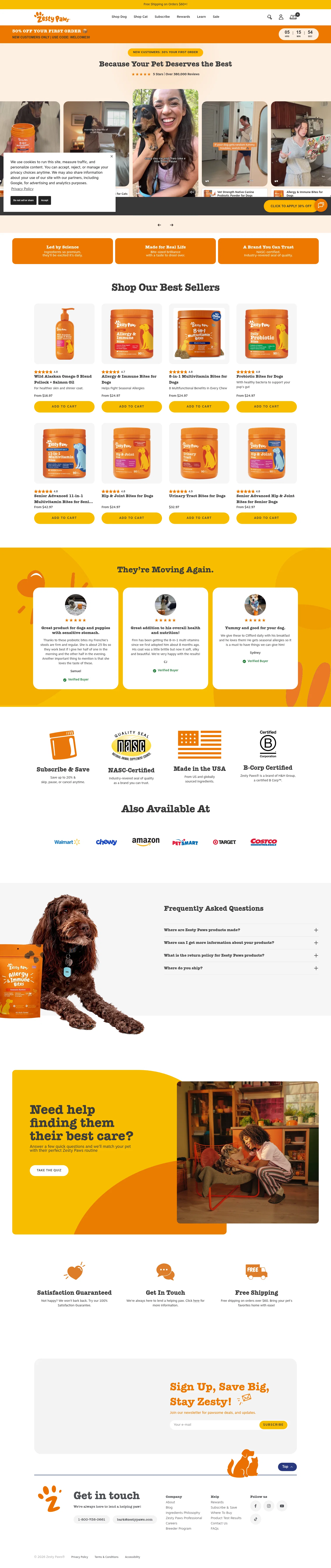 Zesty Paws landing page
