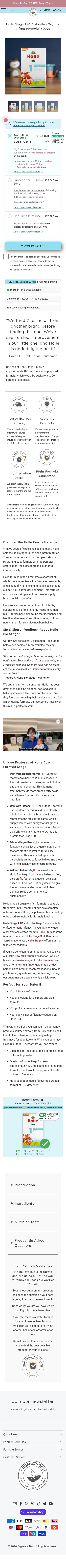 organicsbestshop.com/products/holle-stage-1 on mobile, full screenshot