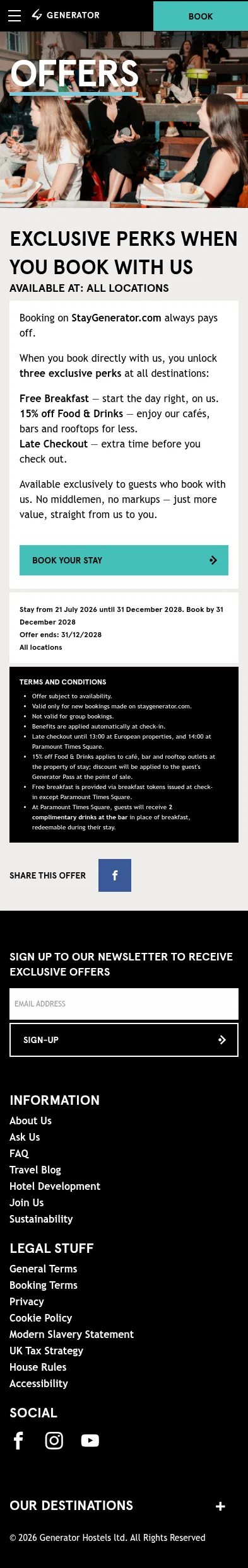 staygenerator.com/offers/featured-offers/exclusive-perks-when-you-book-with-us on mobile, full screenshot