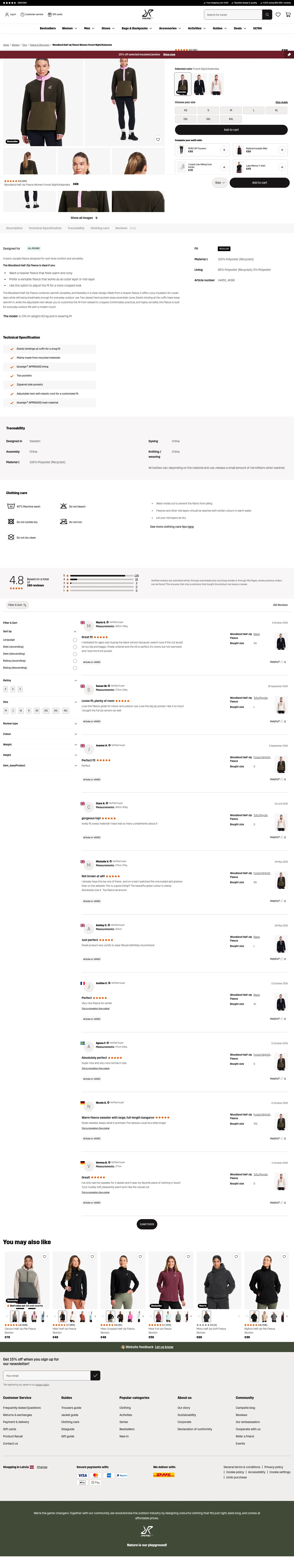 revolutionrace.eu/women/tops/fleece/woodland-half-zip-fleece-women on desktop, full screenshot