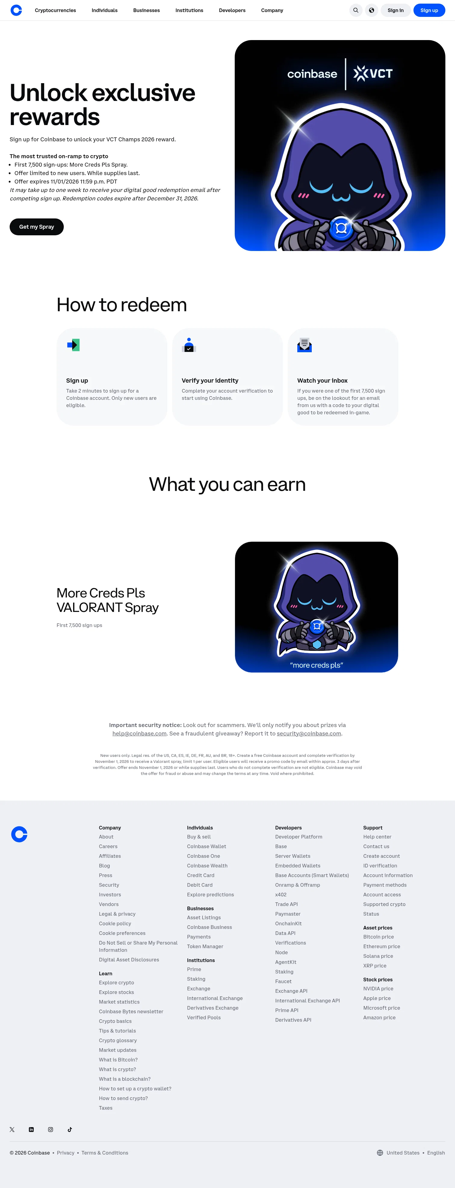 Coinbase landing page
