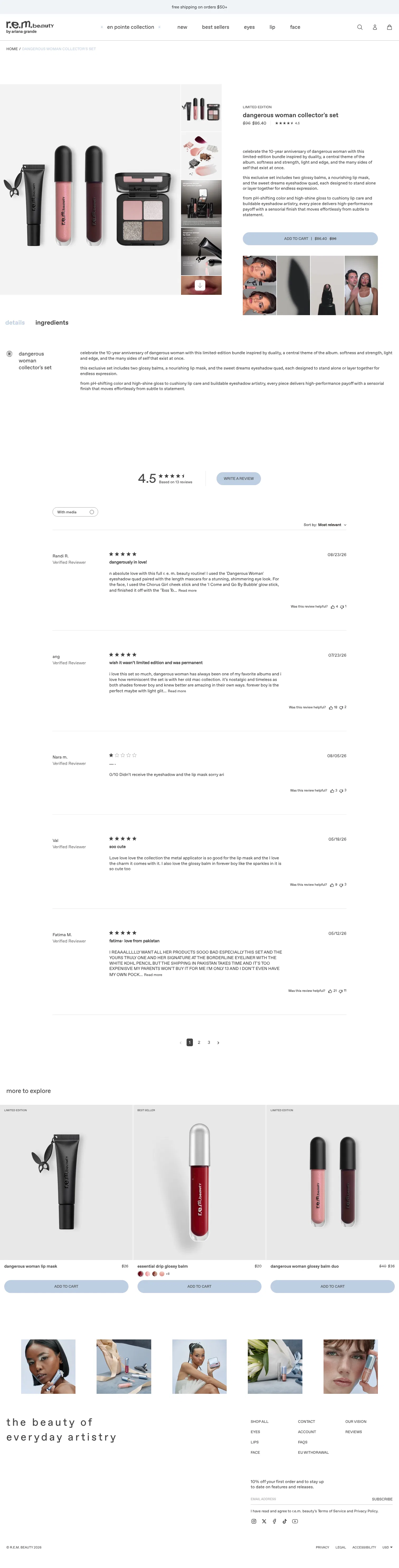 rembeauty.com/products/dangerous-woman-collectors-set on desktop, full screenshot