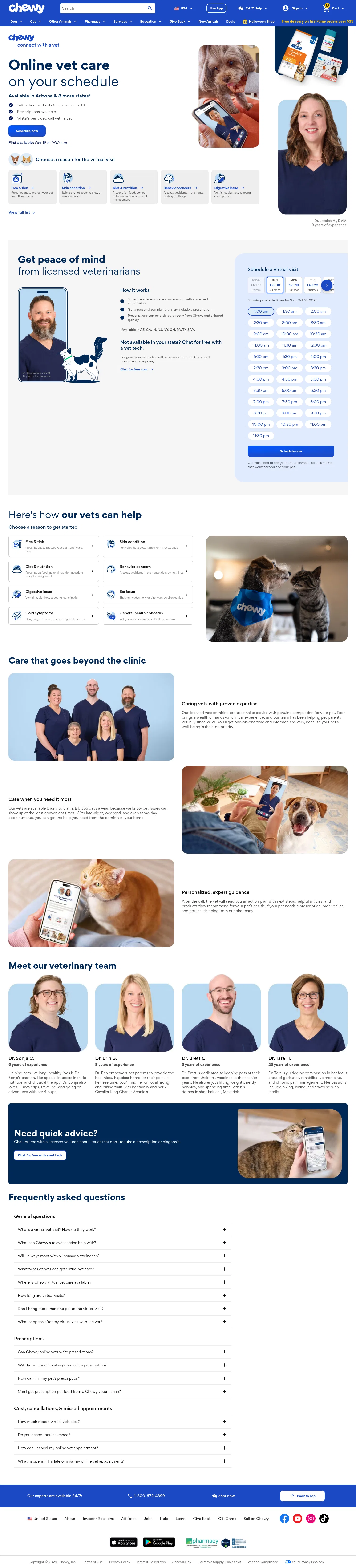 chewy.com/pethealth/connect-with-a-vet/virtual-visit on desktop, full screenshot