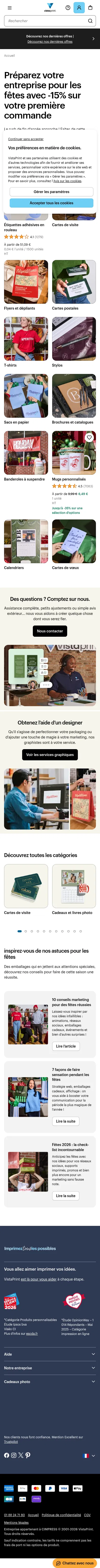 vistaprint.fr/preparatifs-fetes-nouveau-client on mobile, full screenshot