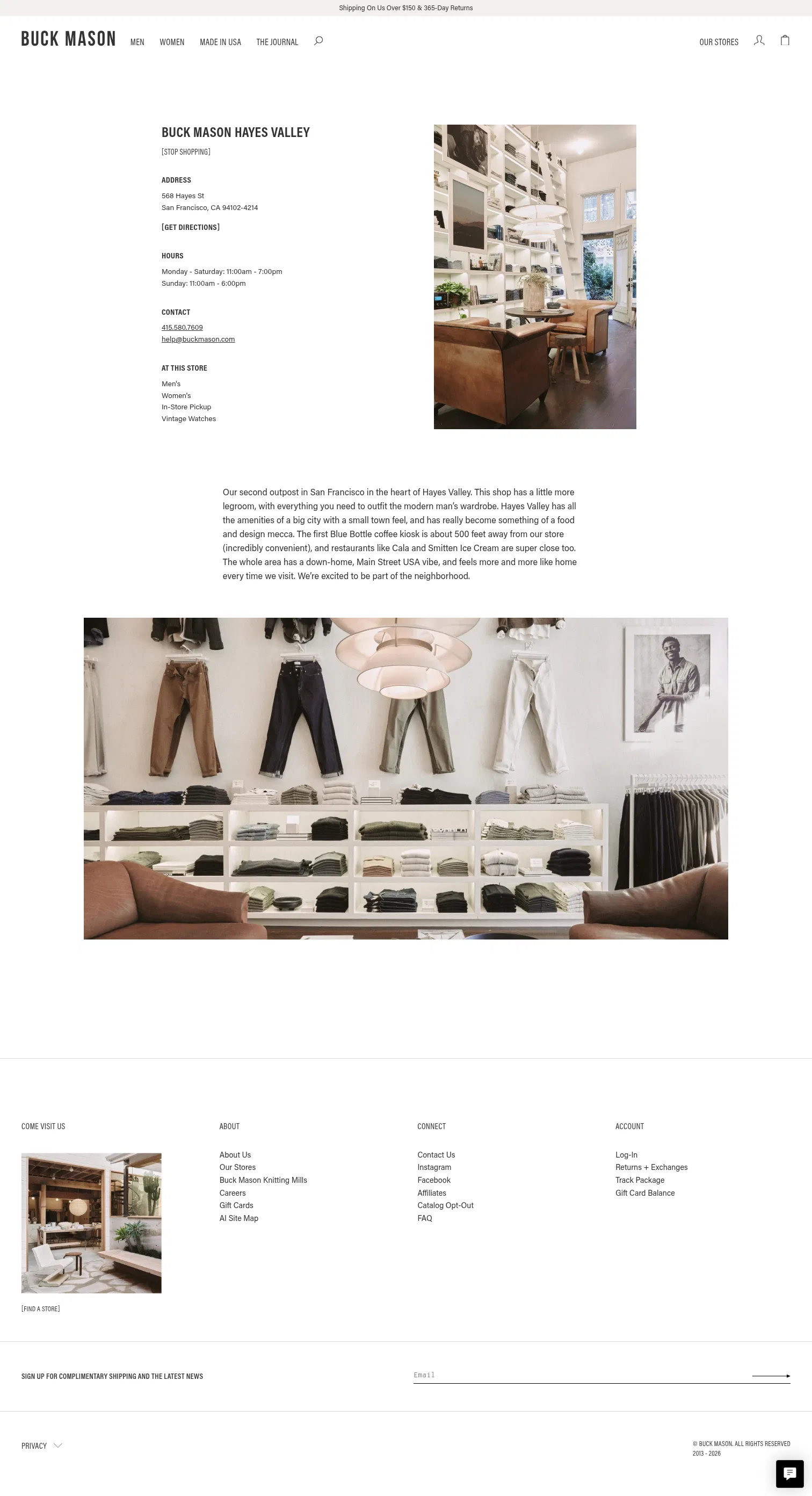 buckmason.com/pages/buck-mason-hayes-valley on desktop, full screenshot