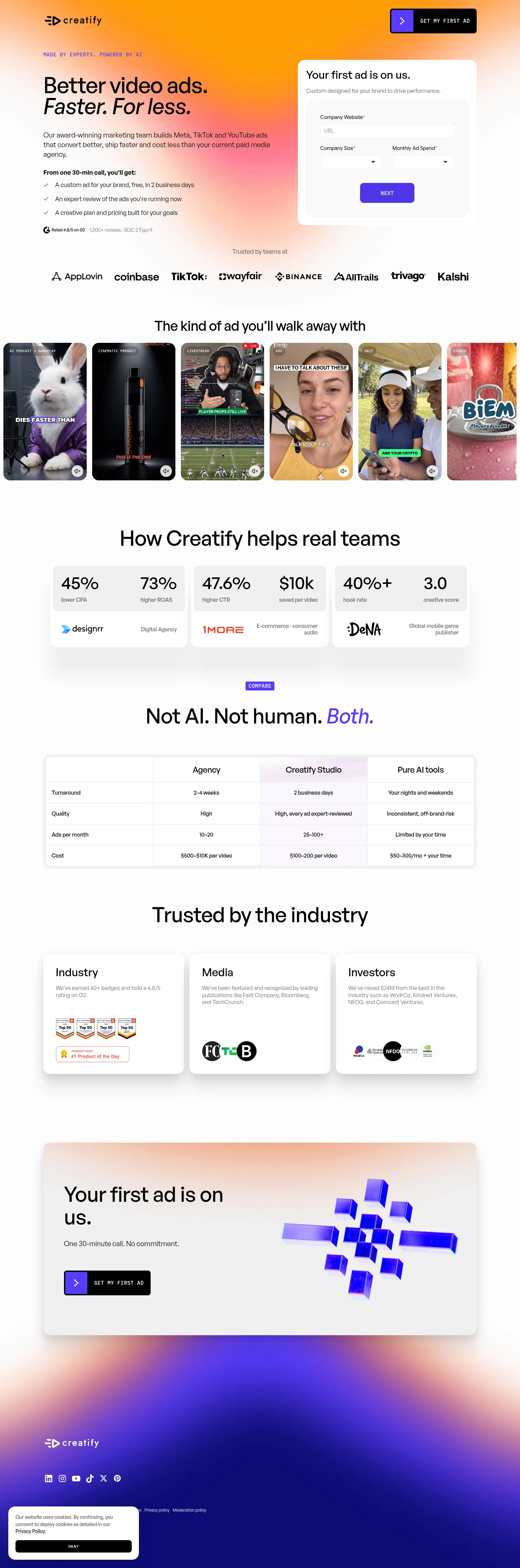 creatify.ai/studio/free-ad on desktop, full screenshot
