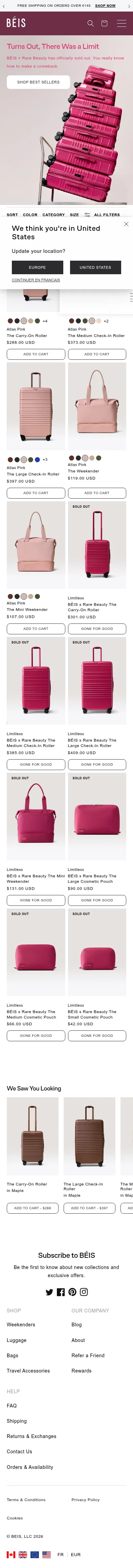 eu.beistravel.com/collections/rare-beauty on mobile, full screenshot