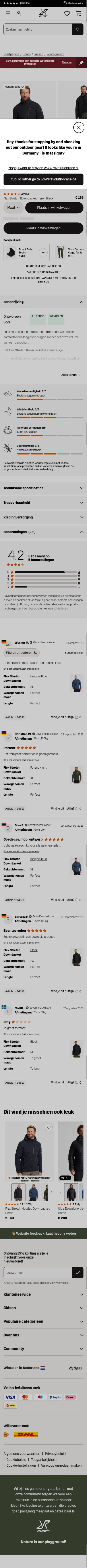 revolutionrace.nl/heren/jassen/winterjassen/flex-stretch-down-jacket-men on mobile, full screenshot
