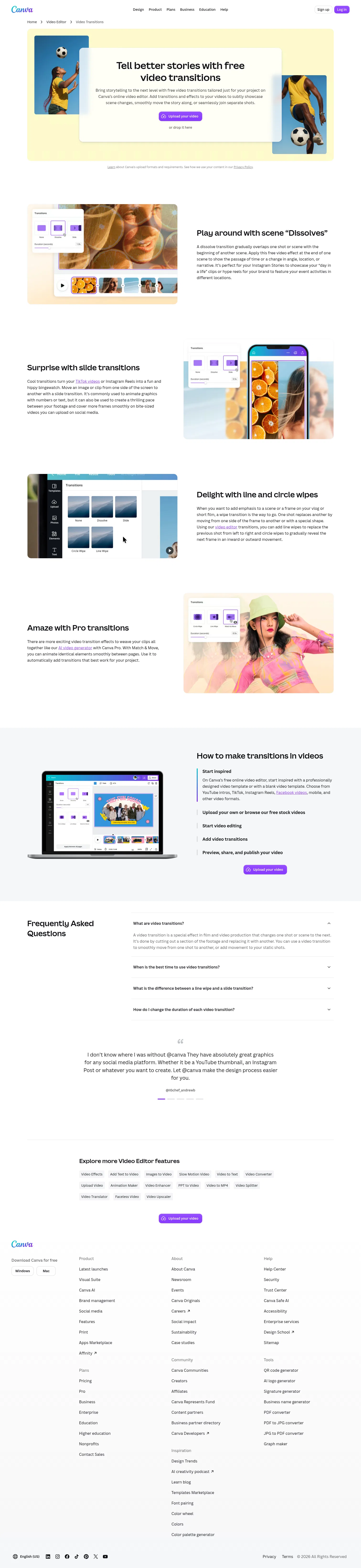 canva.com/features/video-transitions on desktop, full screenshot