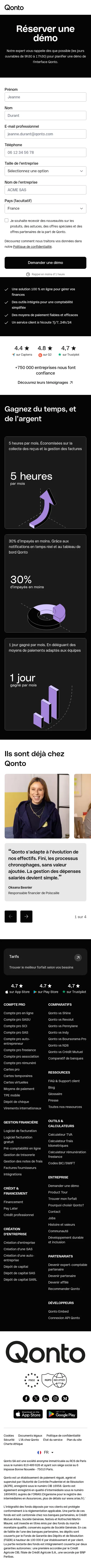 qonto.com/fr/contact-form/demo on mobile, full screenshot