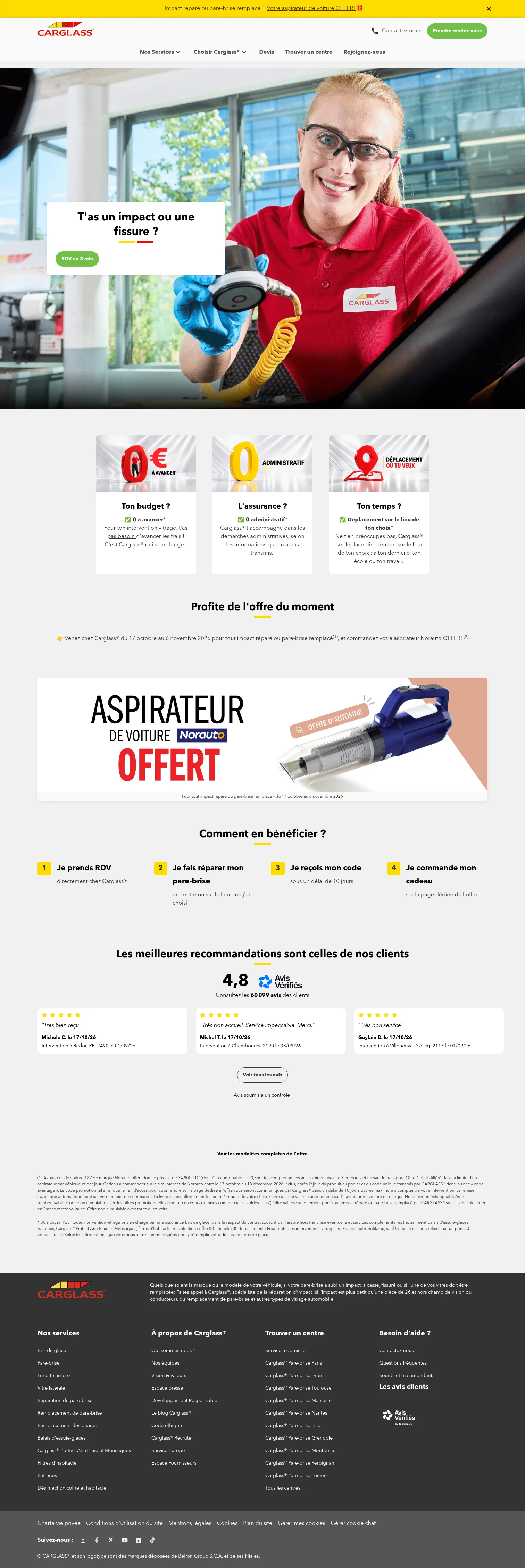 Carglass landing page