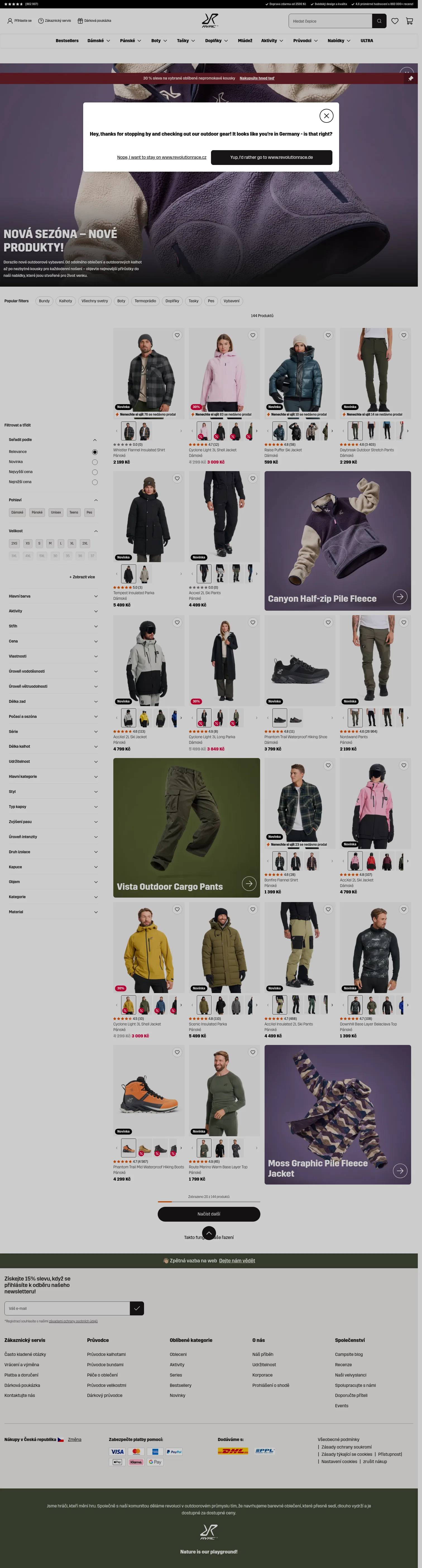 revolutionrace.cz/novinky on desktop, full screenshot