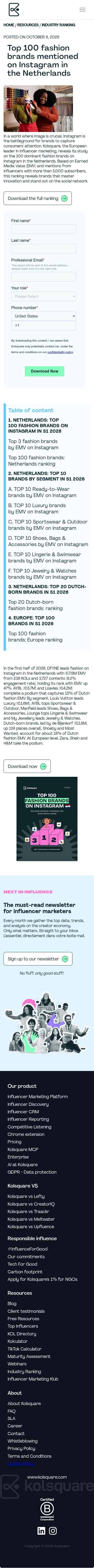 kolsquare.com/en/industry-ranking/top-100-fashion-brands-mentioned-on-instagram-in-the-netherlands on mobile