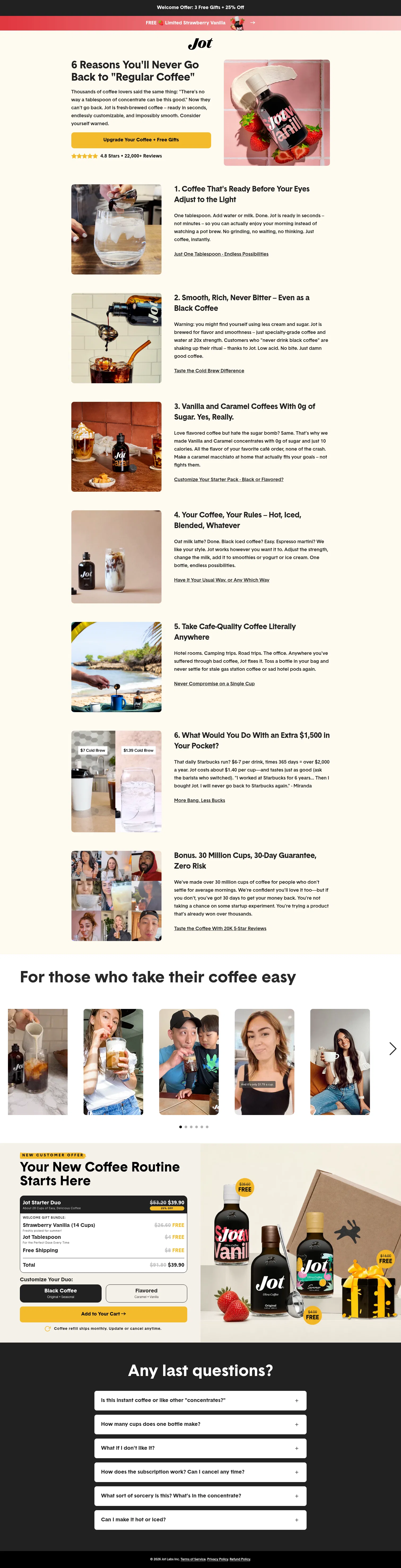 jot.co/pages/coffee-obsession-straw on desktop, full screenshot