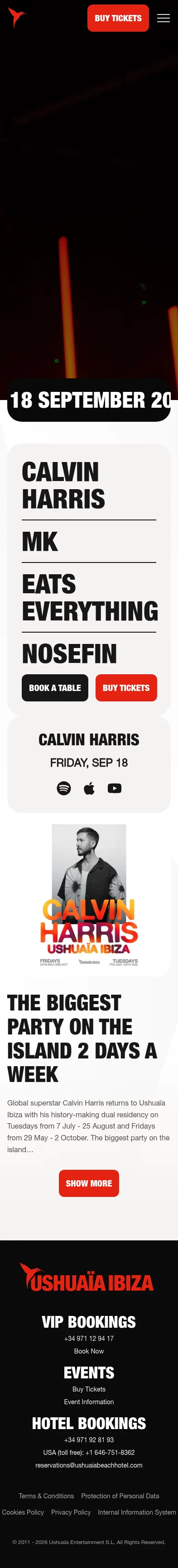 theushuaiaexperience.com/club/en/events/2026/calvin-harris/2026-09-18 on mobile, full screenshot