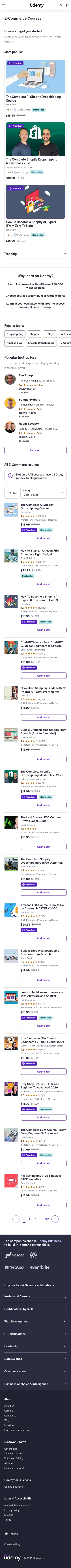 udemy.com/courses/business/e-commerce on mobile, full screenshot