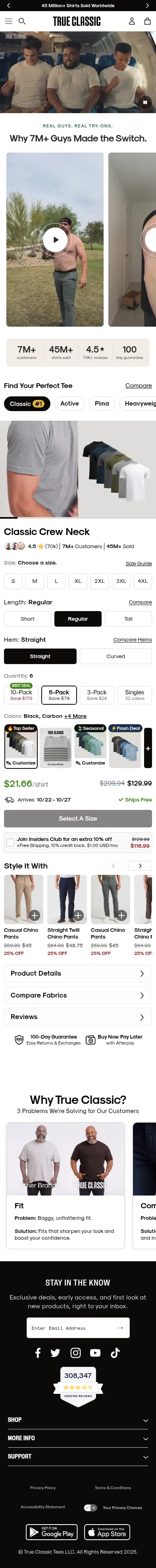 trueclassictees.com on mobile, full screenshot