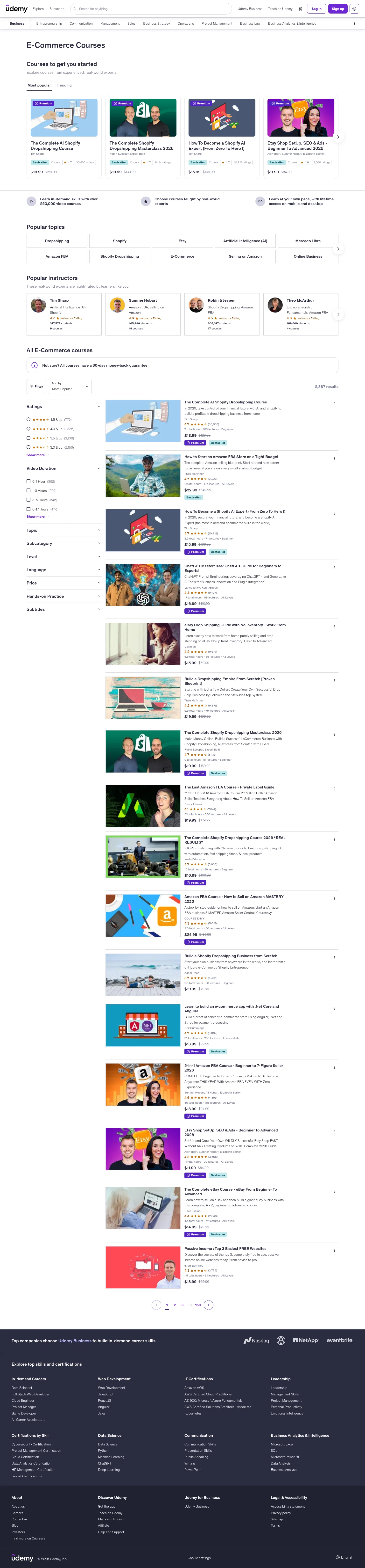 udemy.com/courses/business/e-commerce on desktop