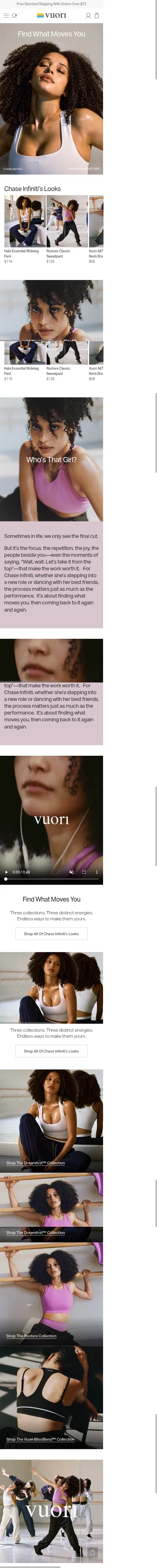 vuoriclothing.com/pages/chase-infiniti on mobile, full screenshot