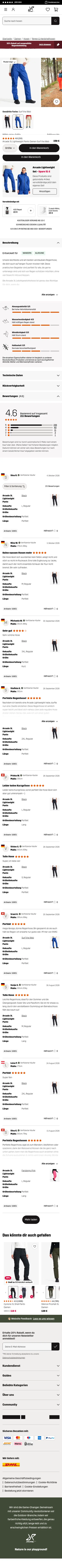 revolutionrace.de/damen/hosen/shell-hosen/arcade-3l-lightweight-pants-women on mobile, full screenshot