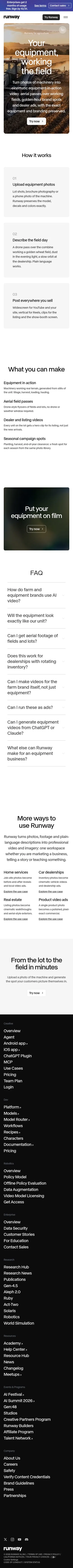 runway.com/use-cases/agriculture on mobile, full screenshot