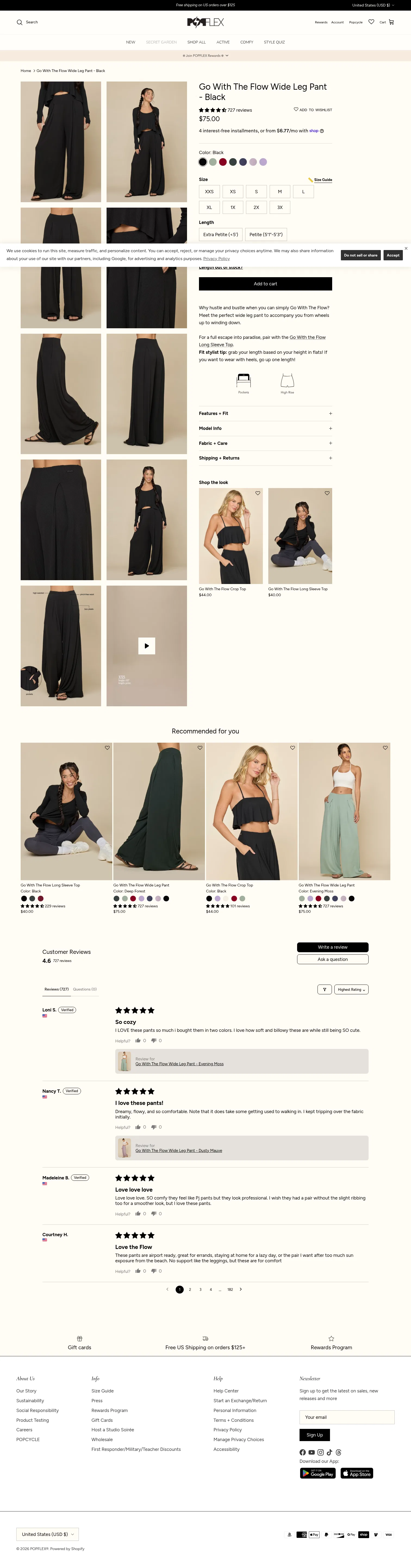 popflexactive.com/products/go-with-the-flow-wide-leg-pant-black on desktop, full screenshot