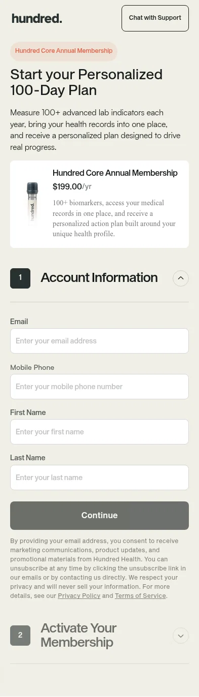 app.hundred.com/membership-checkout on mobile