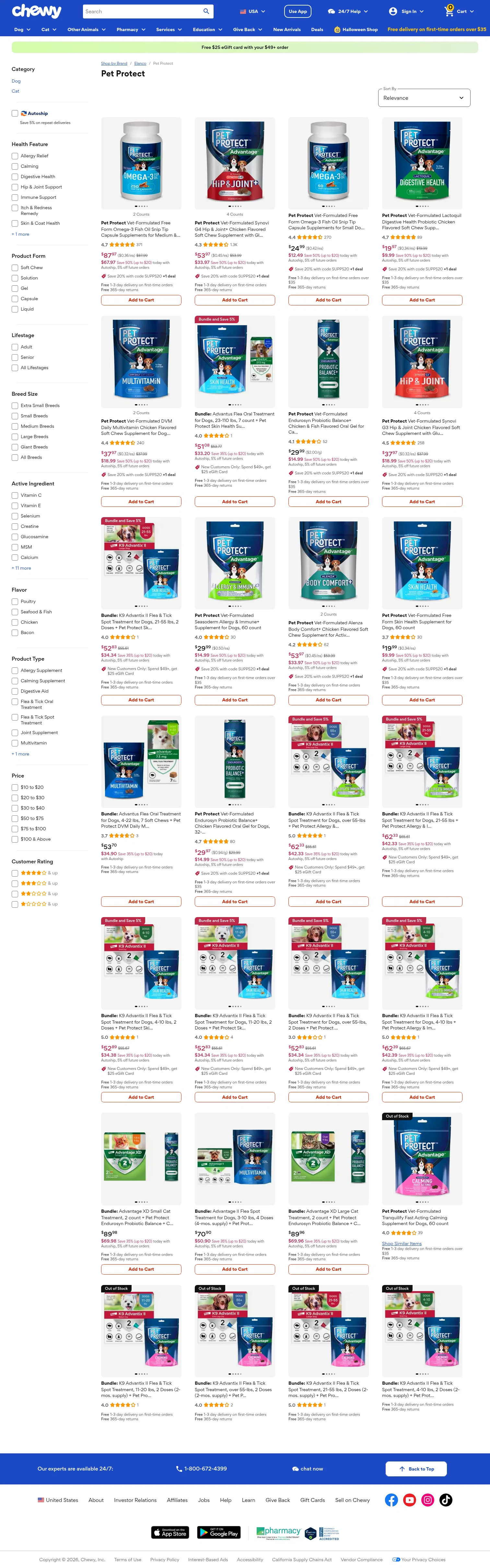 chewy.com/brands/pet-protect-141526 on desktop, full screenshot