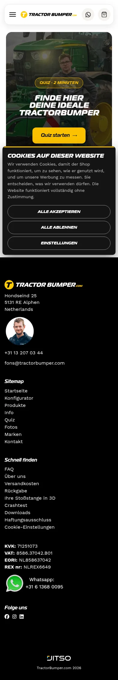 tractorbumper.com/de/quiz on mobile, full screenshot